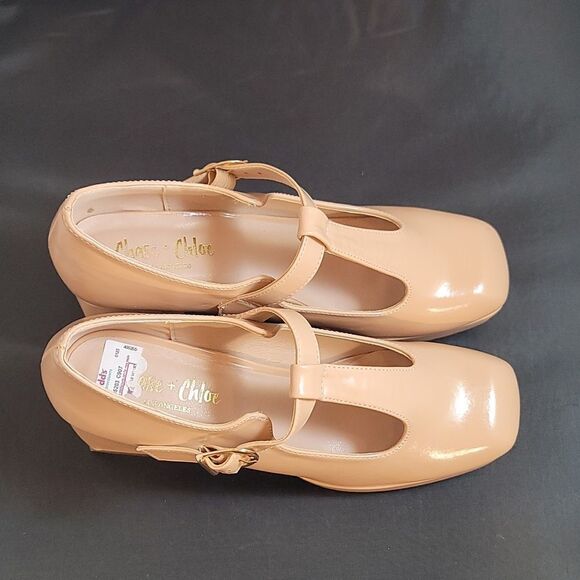 BRAND NEW CHASE+CHLOE BLOCK HEEL ADJUSTABLE BUCKLE PUMP - Picture 4 of 16